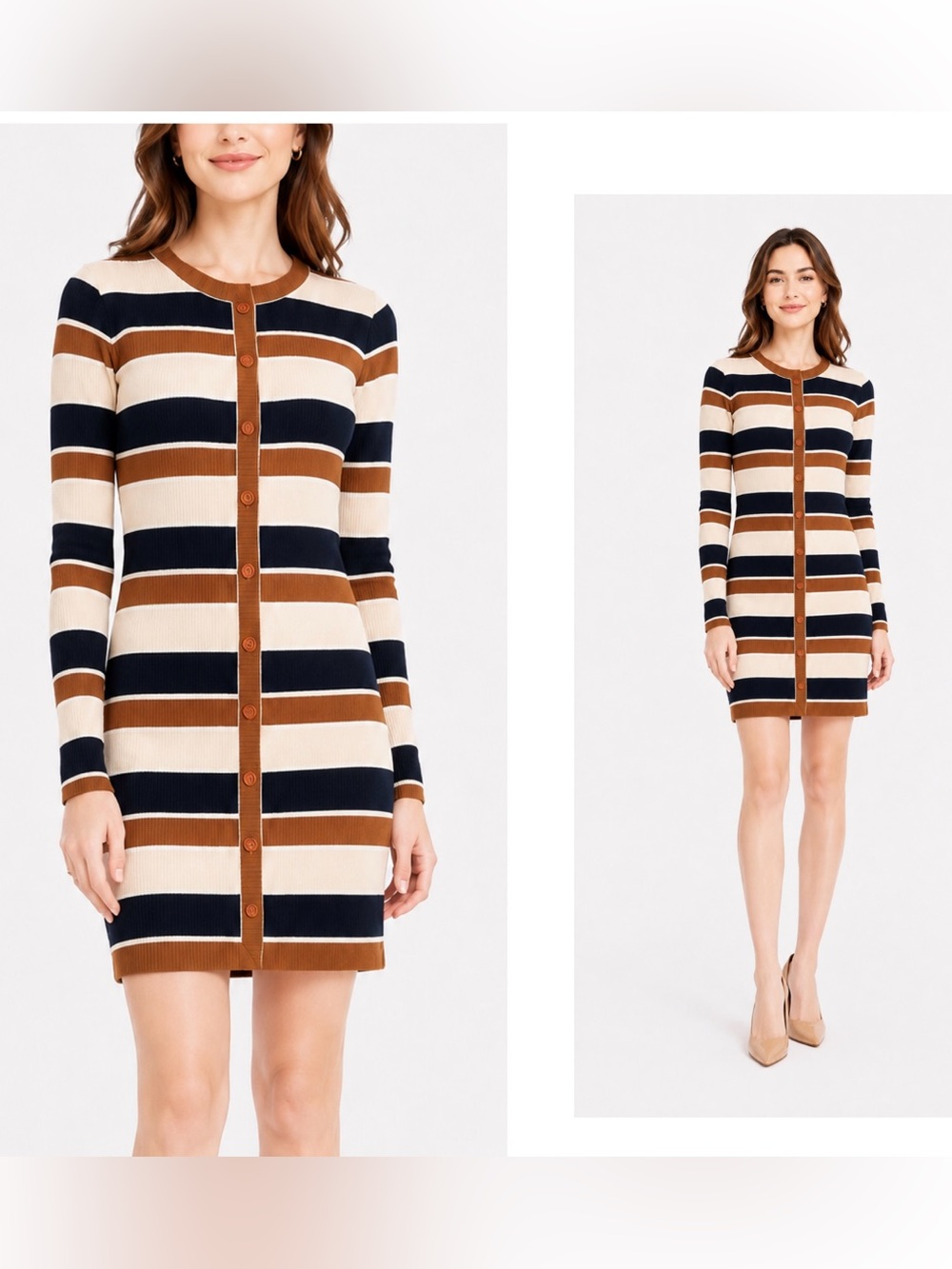 ILGWU 70s 80s Vintage Rare Knit Sheath Dress USA Made Navy Brown, Small